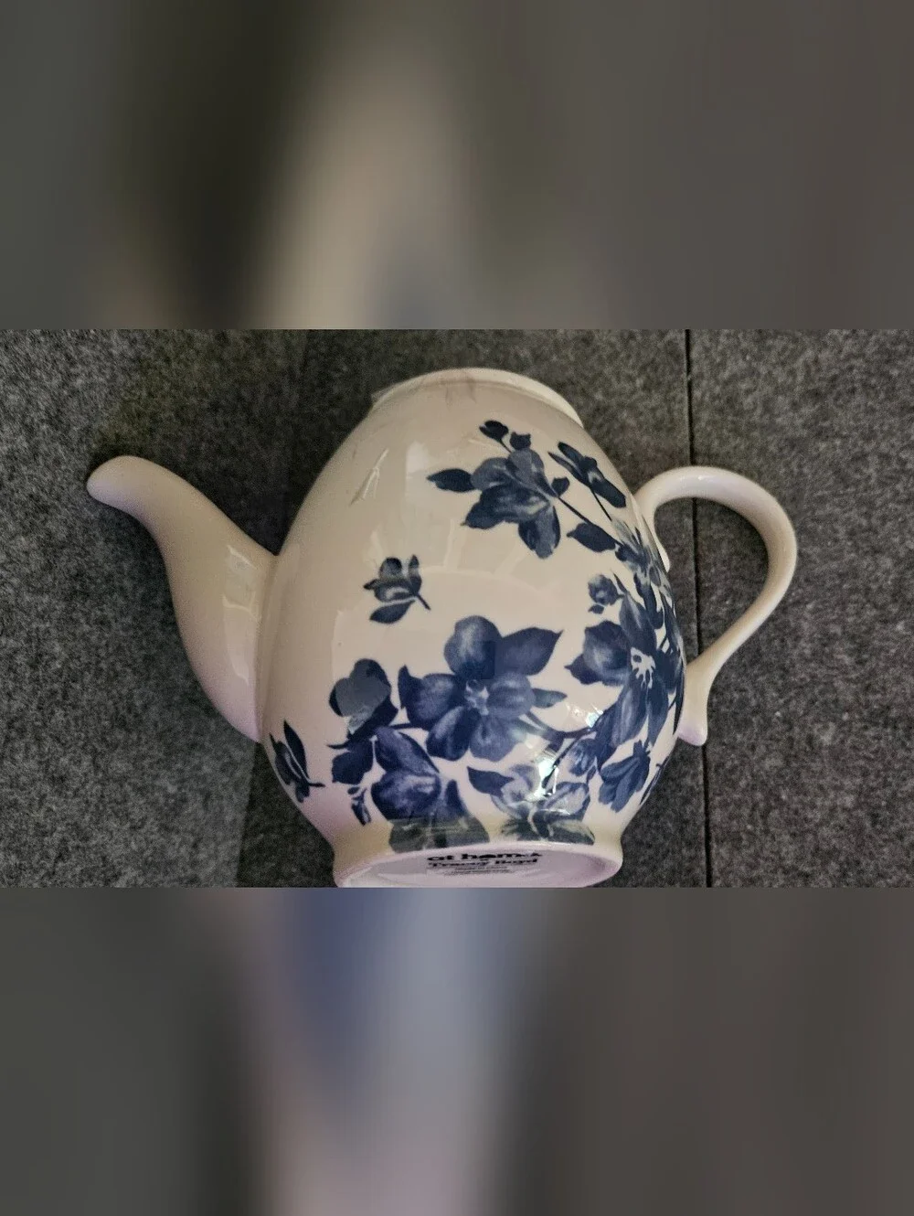 Tracy Boyd White Ceramic Teapot with Blue Floral Accent